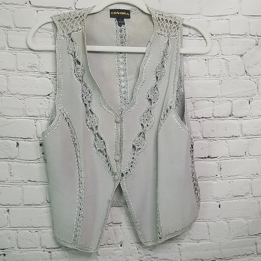 Covona Light Gray Leather Vest Large